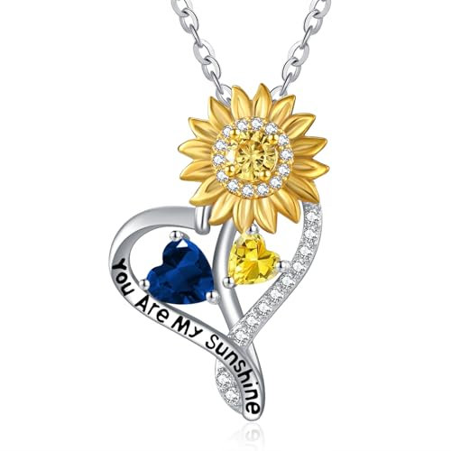 Sunflower Necklace for Women Sterling Silver You Are My Sunshine Necklace Sapphire Citrine Pendant September November Birthstone Sunflower Jewellery Anniversary Birthday Gifts for Wife Mom