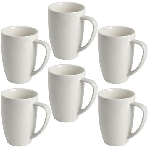 homEdge Porzellanbecher-Set, 340 ml, für Tee, Latte, Mokka, heiße Schokolade, Weiß, 6 Stück