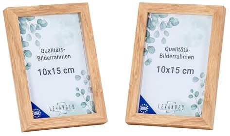levandeo 2er Set Portrait Bilderrahmen Made in EU 10x15 Eiche Optik Natur Glasscheibe Fotorahmen Holz Picture Frame Deko Tischdeko Wanddeko Fotoaufsteller