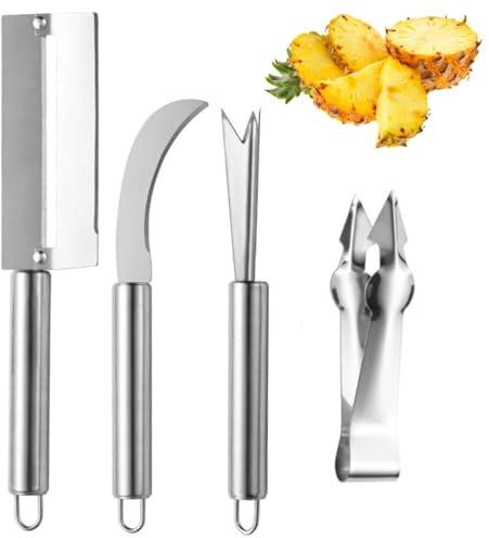4 Stück Edelstahl V-Form Ananas-Samen-Entferner, Ananas-Augenschäler, Ananasschneider, Mango Schneider mit Clip, Kann auch Stamm-Entferner für Erdbeere, Kartoffeln, Karotten usw