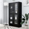 Myheimly Vitrinenschrank mit viel Stauraum, Beistellschrank für Schlafzimmer Wohnzimmer Büro, Büroschrank Schrank, Eichen-Optik Holzwerkstoff Schwarz 82,5x30,5x150 cm Holzwerkstoff