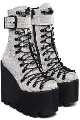 Dolls Kill Crystal Traitor Stiefel, Silber, Größe 45