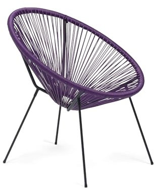 Rebecca Mobili Poltrona Rotonda da Esterno, Sedia Ovale, Viola Nero, Acciaio PE, Stile Vintage, Seduta Effetto Corda, per Giardino Patio - Misure HxLxP: 80 x 70 x 76 cm - Art. RE7160