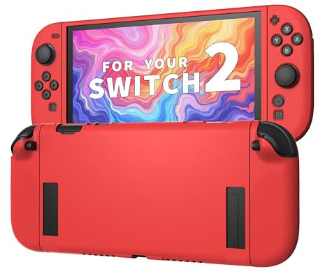 JEMDO Schutzhülle Kompatibel mit Nintendo Switch 2 (2025) – Slim Case aus Stoßfestem TPU mit Anti-Rutsch-Griff, Ergonomisch für Joy-Con, in Rot, Ideal für Alltag & Reisen