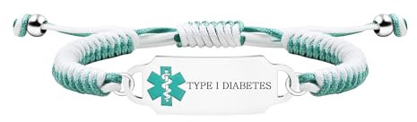 Zircobic Bracelet ID médical diabète type 2 – Plaque gravée au laser avec cordon tressé confortable, bijou ID unisexe pour usage quotidien et extérieur
