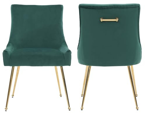 Viviana Velvet Dining Chair – Modern Black Upholstered Accent Chair with Gold Legs, Ring Handle, Armless Design & High-Density Foam for Elegant Home Interiors Dining Room Living Room Restaurants