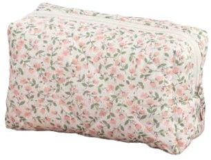 Trousse de maquillage florale rose, motif floral matelassé, petite trousse de toilette de voyage, sac de rangement, cosmétiques pour femmes, écouteurs, câble de données, portable, rose, 1 pièce, Mode