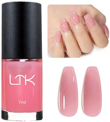Clear Pink Nail Polish - Pink Nail Varnish Quick Dry - High Glossy Jelly Nail Polish Light Pink - Sheer nail polish Air Fast Dry - Natural & Vegan Nail Varnish Manicure Salon at Home