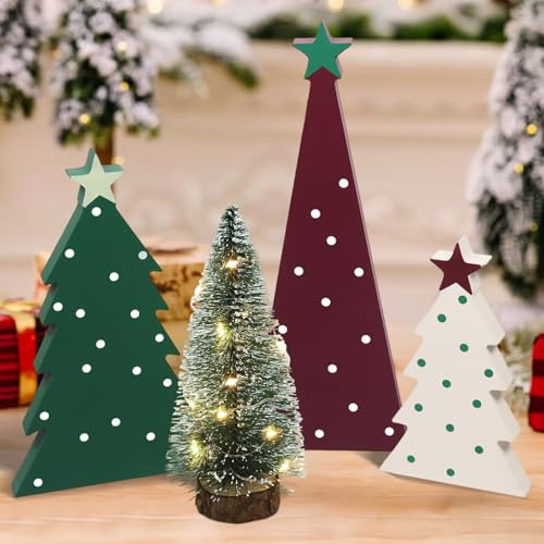4 Stück Weihnachtsbaum-Tischdekoration, LED Weihnachtsbaum Klein, Mini Weihnachtsbaum, Mini Holz Tannenbaum Deko für Weihnachtsdekoration Tischdekoration Raumdekoration Schaufenster