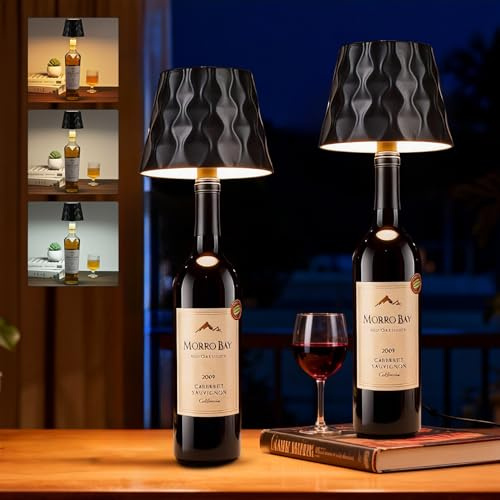 Zoeger 2 Packs LED Wireless Bottle Lamp,Rechargeable, IP54 Battery Bottle Light, Dimmable Table Lamp