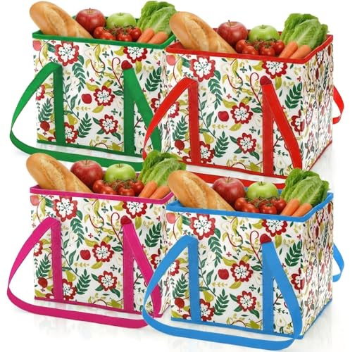 Nagpew 4 Pack Reusable Grocery Bags, Large Heavy-Duty Shopping Tote