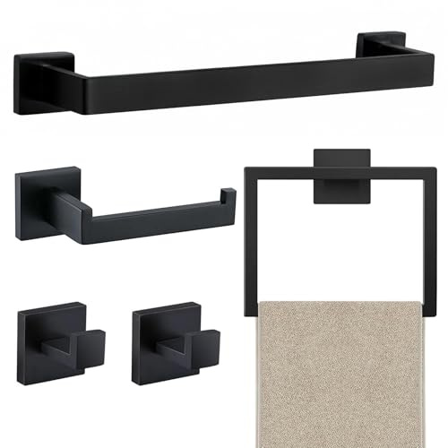 JOPOFI 5 Piece Bathroom Towel Holder - 15.7 Inch Towel Bar - Matte Black