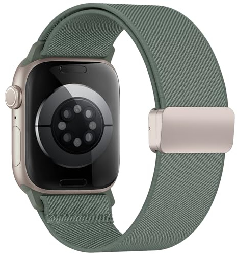 Elastisches Armband für Apple Watch Armband 40mm 44mm 42mm 46mm 41mm 45 38 | Magnetic Closure Nylon Sport loop für iWatch Series 11 10 9 8 7 6 5 4 3 2 1 Ultra SE Damen Herren, Kiefernnadelgrün