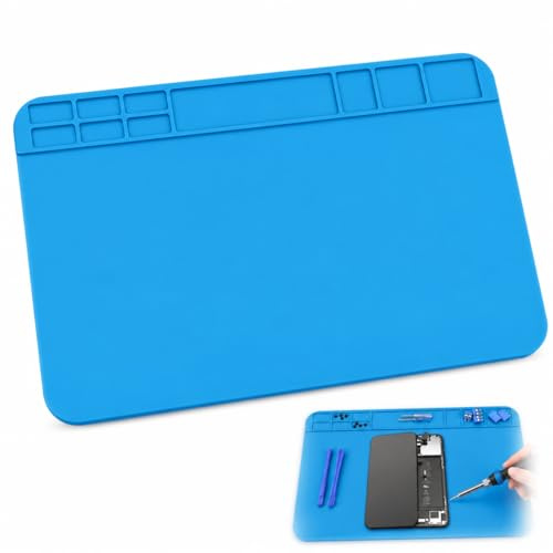 Soldering Mat, Silicone Repair Mat, 30x20cm Heat Resistant Work Mat, Resistant Insulation Soldering Pad, Non-Slip Work Station Pad for Repair Phone Computer Watch Electronics (Blue)