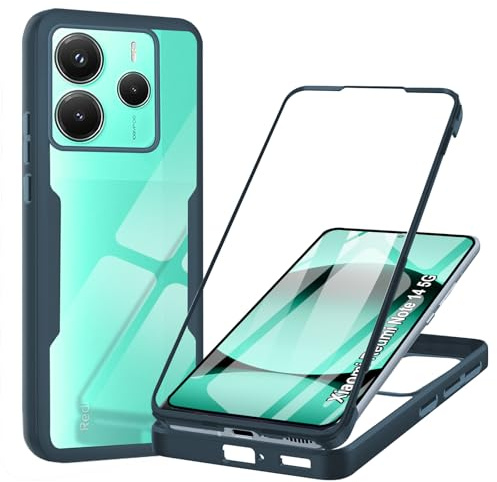 Yutwo Hülle Kompatibel mit Redmi Note 14 5G 360 Grad Stoßfest Schutzhülle Rundumschutz Case mit Eingebautem Displayschutz Robust Bumper Durchsichtig Handyhülle für Redmi Note 14, Grün