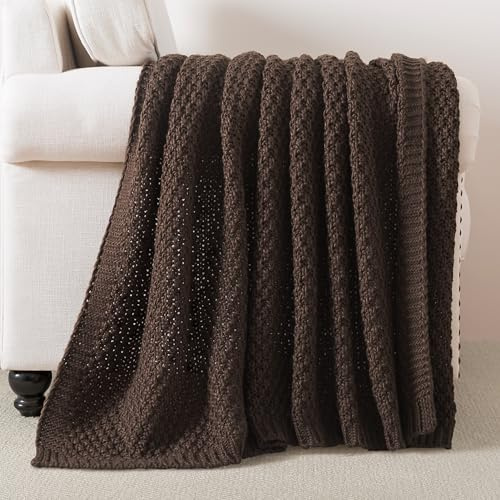 WDCOZY Chunky Cable Knit Throw Blanket Super Soft Warm Knitted Throw Blanket for Couch, Sofa, Chair, Bed Lightweight Breathable Cozy Comfortable Home Decorative Brown Chocolate Coffee 60x80 Inches
