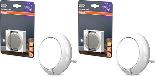 Osram LUNETTA Round Nachtlicht Weiß mit Sensor; LED-Technik; 3 lm Lichtstrom; 3000 K Warmweiß; Ein-/Ausschalter; Steckdosenmontage (Packung mit 2)