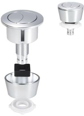 Yeeliv 1 PC Universal Toilet Flush Button Replacement - Dual Flush Push Button Kit with Cable for 20mm 40mm 50mm 60mm Cistern Lid Hole (Chrome Silver)