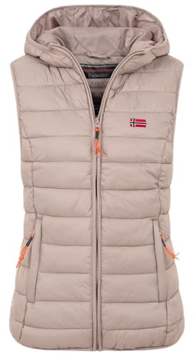 Geographical Norway Damen Steppweste mit Kapuze Frühling sportlich Übergangs Weste Herbst