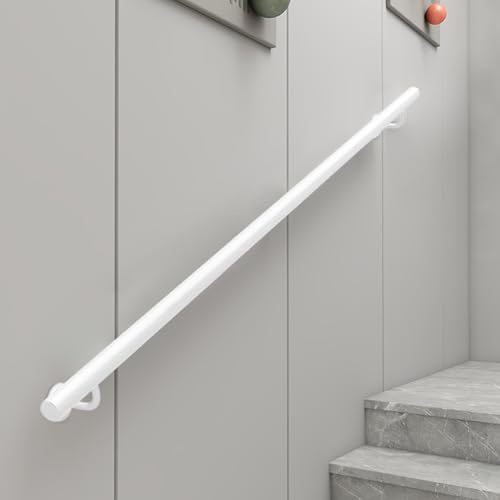Barandillas industriales para escaleras 1m 1.5m 2m 2.5m 3m pasamanos de metal blanco para interiores exteriores kit de barras de seguridad para montaje en pared(90cm)