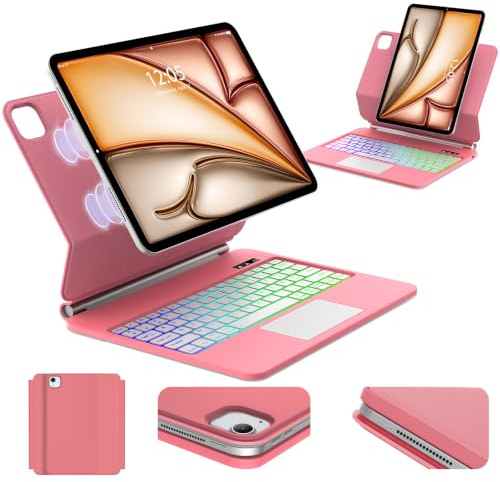 Magic Keyboard per iPad Air 13 (M4 2026/M3 2025/M2 2024) e iPad Pro 12.9 | con Touchpad Multi-touch e supporto supporto per sbalzo sospeso, retroilluminazione 7 colori AZERTY francese tastiera, rosso