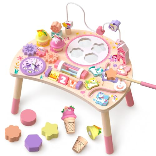 Fozcmisw Table d'Activité Montessori en Bois 10 en 1 Licorne dès 18 Mois