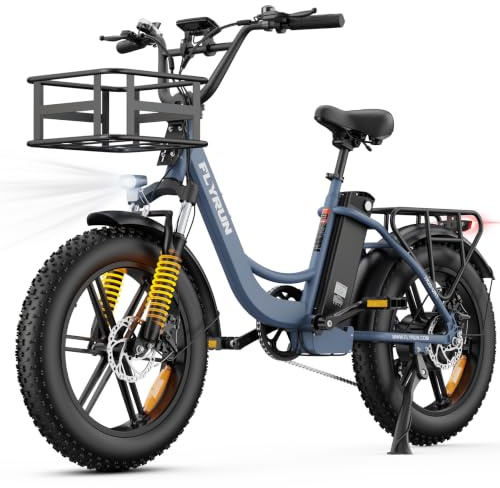 FLYRUN 20 Fat-Tyre Electric Bike, Step-Thru, APP & NFC, 48V 13Ah, 120km | 75Nm 250W Motor, UK Legal 25km/h, 7-speed, E-bike with Brake Signal Taillight, Basket & 50kg Rear Rack, Shopping & Beach