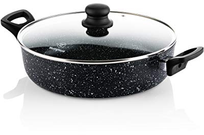 Westinghouse Cacerola Baja - 28 cm Sarten Antiadherente Inducción - con Tapa de Cristal - Mármol Negro