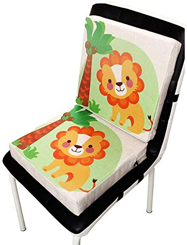 Boostersitz Esszimmer Stuhl Sitzerhöhung Kinder Kindersitze, niedlichen Animal Print Flachs, demontierbar einstellbar, ideal als Hochstuhl für unterwegs für Babys & Kleinkinder (Löwe)