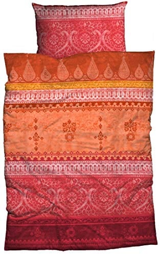 LIVING DREAMS Bettwäsche Indi rot orange 155x220 cm orientalische Ornamente Bordüren Bettwäsche-Set modernes Landhaus Italienischer Flair so hip