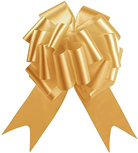 SHATCHI Large 50mm/5cm Ribbon Pull Bows for Party Wall, Gift Wraps, Christmas Trees, Wedding, Birthday Hampers Decoration Florist, Gold, 10pcs