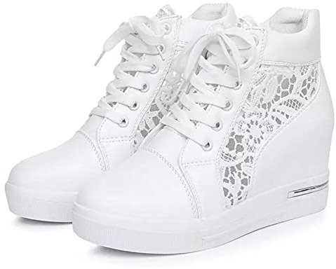 Dasongff Femmes Baskets Mode Respirantes À l'intérieur Augmentation, Dentelle Antidérapant Confortables Compensé Chaussure à Lacets