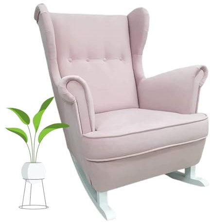 MartHome Schaukelstuhl Wohnzimmer - Relaxsessel, Schwingsessel - Stillstuhl, Schaukelstuhl - Komfortable Sessel für Schwangere Frauen, Velour Schaukelsessel, Relaxstuhl (Rosa)