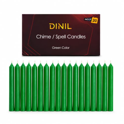 Dinil Juego de 20 velas de hechizo verde y campanilla, mini velas cónicas de alta calidad para rituales, oración, cumpleaños, meditación, altar, hechizos, velas de campana, 4 pulgadas de alto, sin