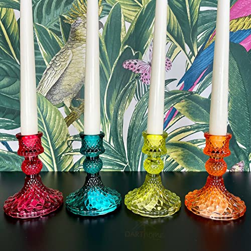 Set Of 4 Coloured Jewel Glass Candlestick Holders Church Candle Table Decoration