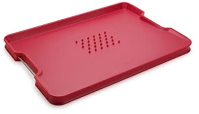Joseph Joseph Cut&Carve Plus - Planche à Découper Double Face Antidérapante, Préparation et Découpage des Aliments, Large - Rouge