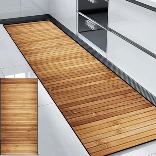 HUAXIQUE Küchen Teppiche Waschbar Waschbarer Groß Geometrische Muster Outdoor Teppich Wetterfest Terasse Bambus Teppich Läufer für Wohnzimmer Flur Büro Schlafzimmer Küche 140x200cm Stil J