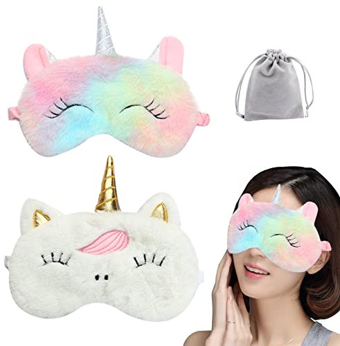2 Stück Einhorn-Schlafmaske, niedliches Tier-Einhorn-Schlafmaske, weiche Plüsch-Augenbinde, Augenabdeckungen für Frauen, Mädchen, Kinder… Style6