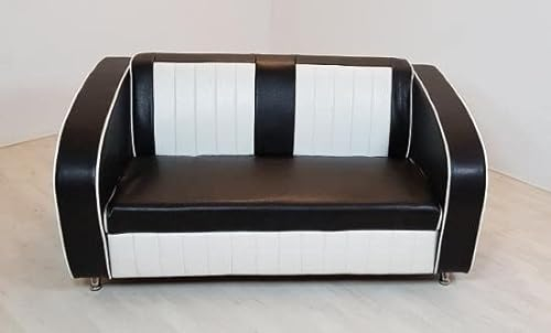 wonido Sofabank Queens, Bezug: schwarz/weiß, American Diner Style, 50er-Jahre Stil, Lederoptik, verchromte Füße