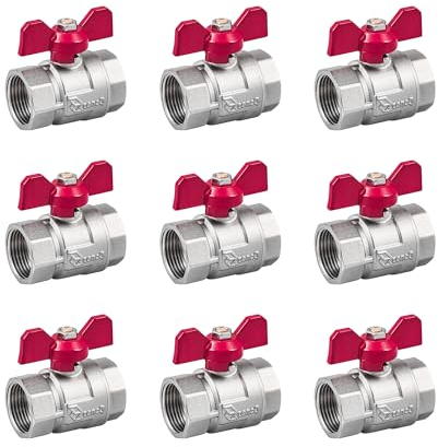 zencQ Kugelhahn mit Verschraubung 1 Zoll FF, Messing Kugelhahn mit Flügelgriff, Kugelventil aus Messing mit Hebel, Messing Anschluss mit beide Innengewinde für Industrie,Wasserpumpen Tanks (1 9x)