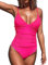 CUPSHE - Costume da bagno da donna a triangolo con scollo a V, a strisce, tinta unita, drappeggio sull’addome, S