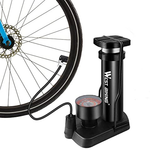 Bomba de neumáticos de bicicleta | Bomba de pie portátil para bicicleta con manómetro, bomba de aire de alta presión 120 PSI | ligero inflador de aire para bicicleta de carretera y pelotas deportivas