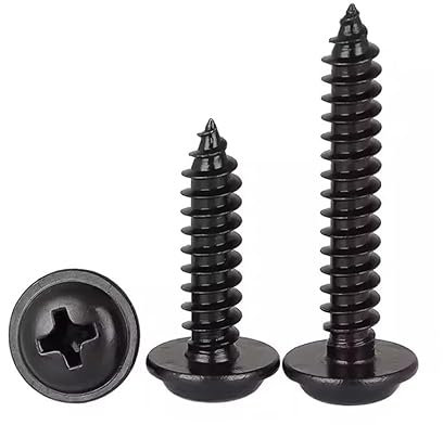 FandWay 125 Piezas Tornillos Autorroscantes de Cabeza Redonda con Arandelas,M4x8/12/16/20/30mm Tornillos Para Madera en Acero al Carbono Negro,Rosca Completa Tornillos de Chapa Metálica.