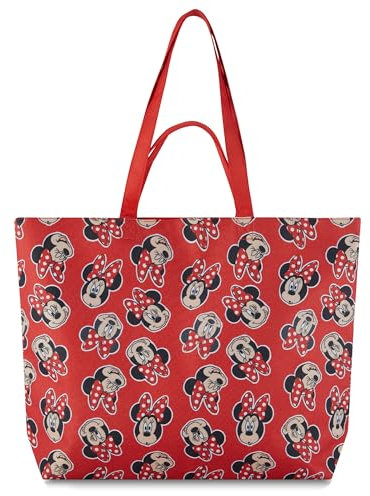 Disney Mickey and Minnie Mouse Canvas Tote bag - Girls, Boys, Teens, Adults - All Over Print Iconic Single Handle, Red, One Size