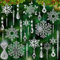 DTYDECLE 36pcs Clear Christmas Tree Pendants, Acrylic Crystal hanging Set Xmas Tree Snowflake Icicles Teardrop Hanging Ornaments with Strings for Christmas Tree Party Hanging Indoor Decoration