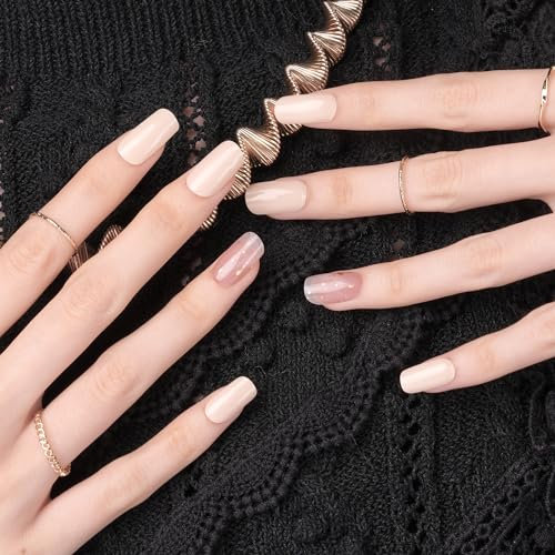 DANNI & TONI Semi Cured Gel Nail Strips,Nude Accent Nails Foil Stamping Gel Nail Stickers (Beachside Dreams),Salon-Quality Gel Nail Polish Strips Manicure Stickers Set-28Pcs