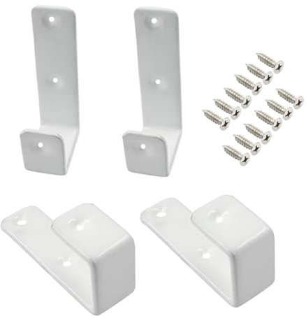 BokWin 4 Pcs Bunk Bed Ladder Brackets 25mm/1 Inch Metal PVC Coated Utility Hooks Bed Ladder Hooks Hardware with Screws for Library Loft Bed Stairs(White)