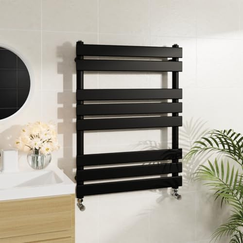 Warmehaus Designer Bathroom Flat Panel Heated Towel Rail Black 800x600mm | Ladder Style Radiators, Central Heating, Premium Mild Steel, Corrosion Resistance, Durable Finish, Wall Mounted