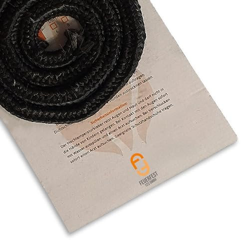 Feuerfest 123 - Ofendichtschnur Eckig 10x10 mm x 2 Meter, Ofen-Dichtungsband für Kaminofen, hitzebeständig bis 500 °C, Glasgewebe, Abdichtung für Kamine & Öfen, reißfest