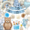 Geburtstagsdeko Junge, Bären Geburtstag Deko, Blau Kindergeburtstag Deko, Boho Deko Geburtstag mit Staubblauen Luftballon Geburtstagsmütze Bären Folienballon für 1-10 Jahre Jungen Geburtstag Partydeko